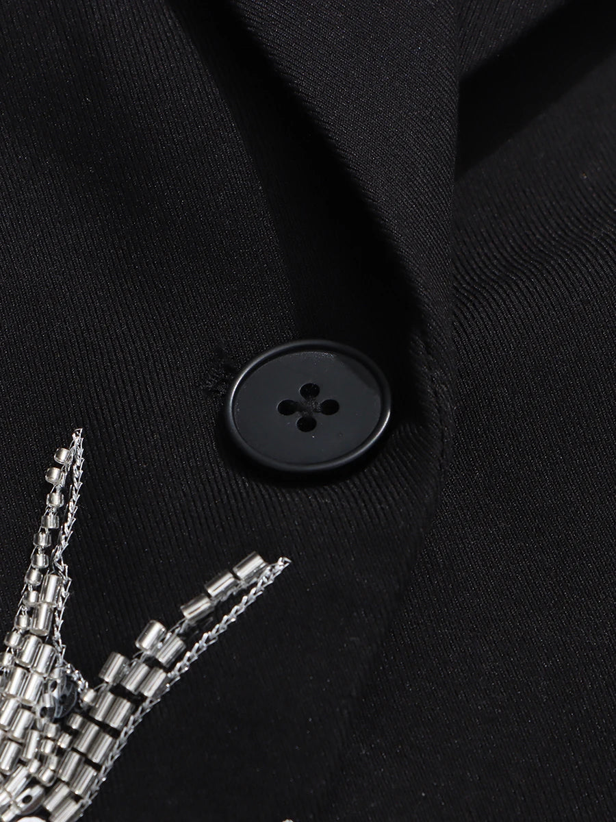 TWOTWINSTYLE Fashion Spliced Beading Temperament Blazers for Women Lapel Long Sleeves Tunic Elegant Blazer Female Clothing New