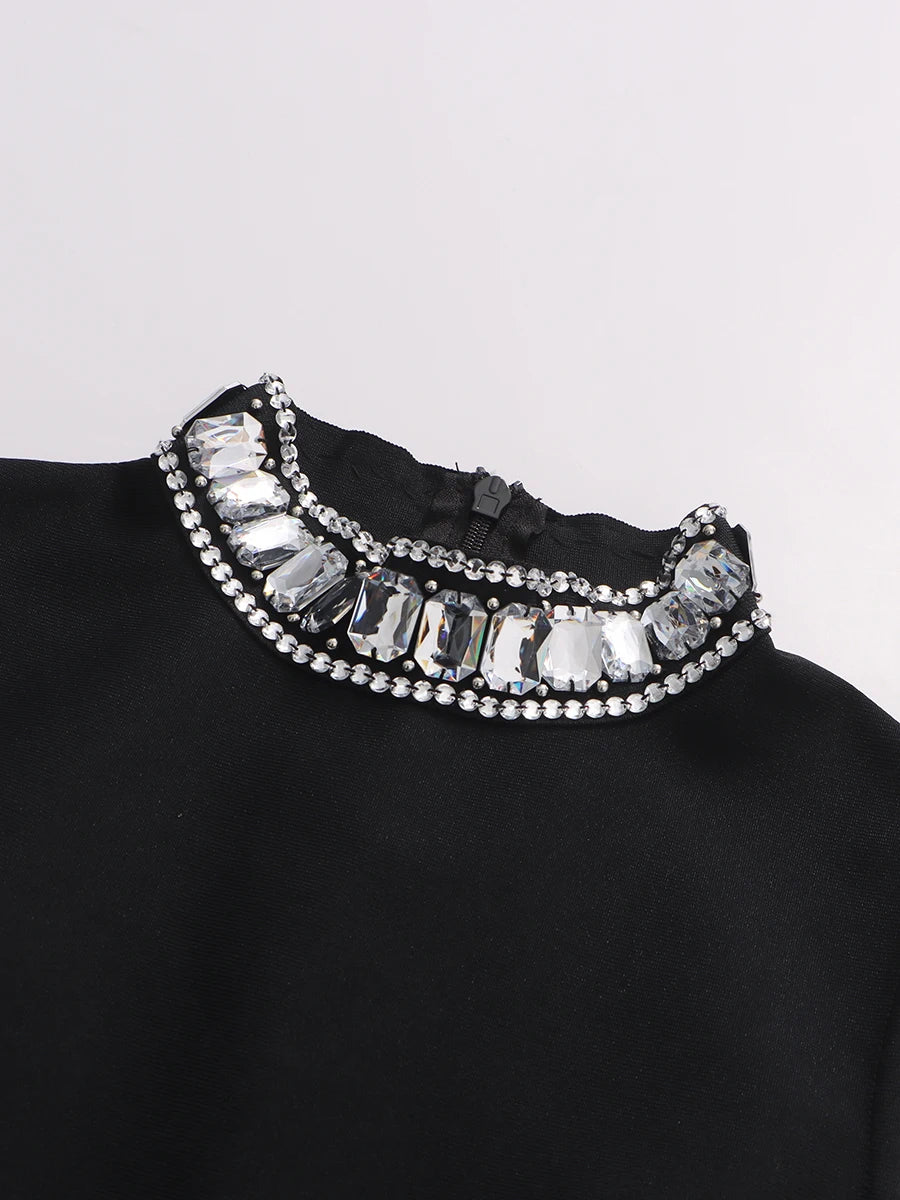 TWOTWINSTYLE Solid Slimming Temperament Dresses for Women Round Neck Sleeveless Patchwork Diamonds Dress Female Fashion Clothes