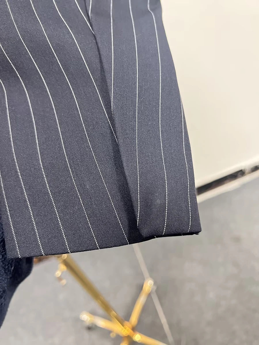 TWOTWINSTYLE Slimming Temperament Blazers for Women Lapel Long Sleeve Patchwork Striped Tunic Fashion Coats Female Clothing New