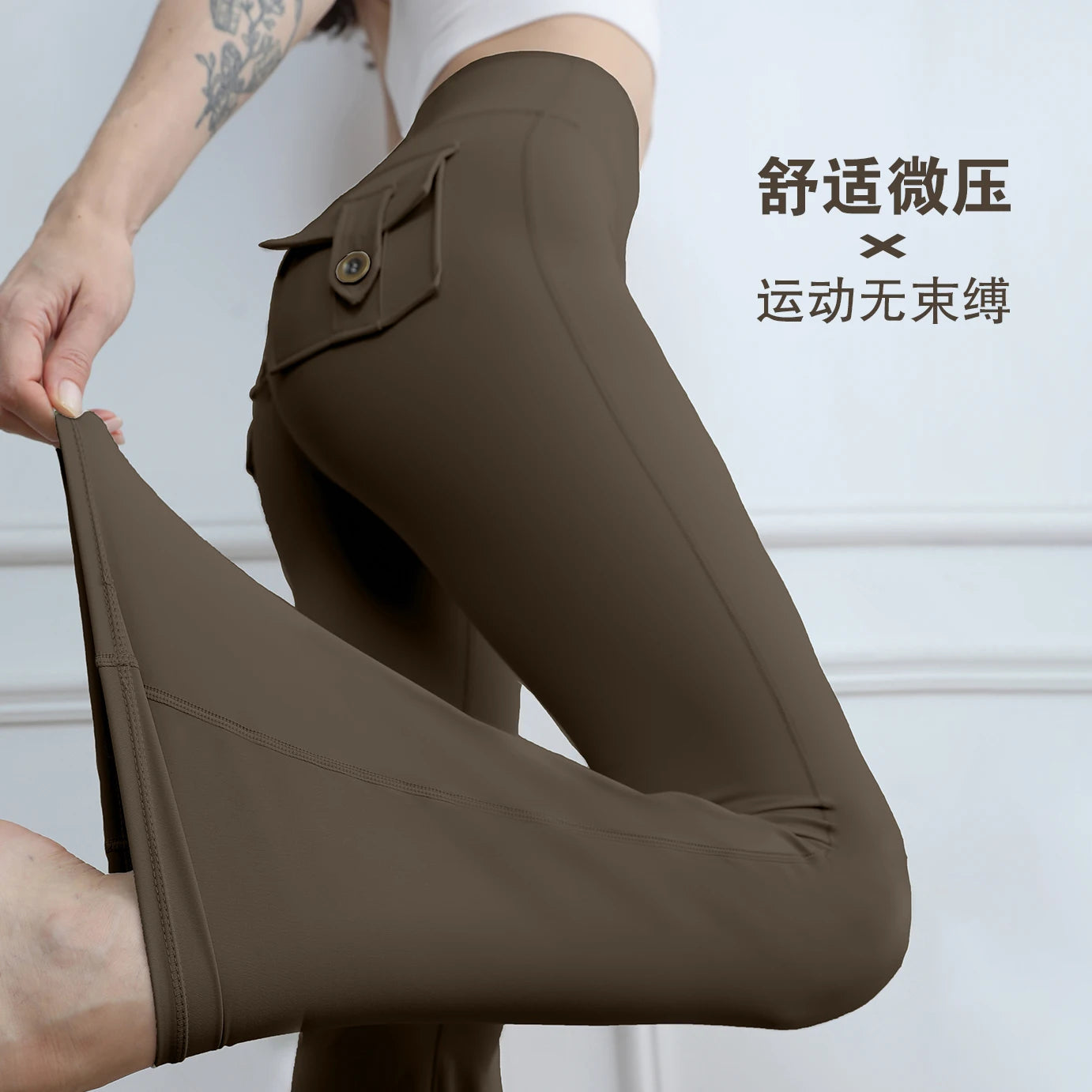High Waisted Cargo Leggings for Women Booty Lifting Yoga Pants with Pockets Tummy Control Gym Running Tights Fall Winter Quick D