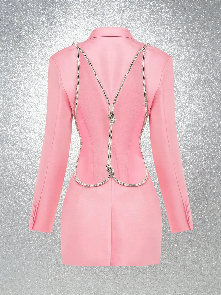TWOTWINSTYLE Solid Slimming Spliced Bead Fashion Blazers for Women Lapel Long Sleeves Backless Sexy Blazer Female Autumn Clothes