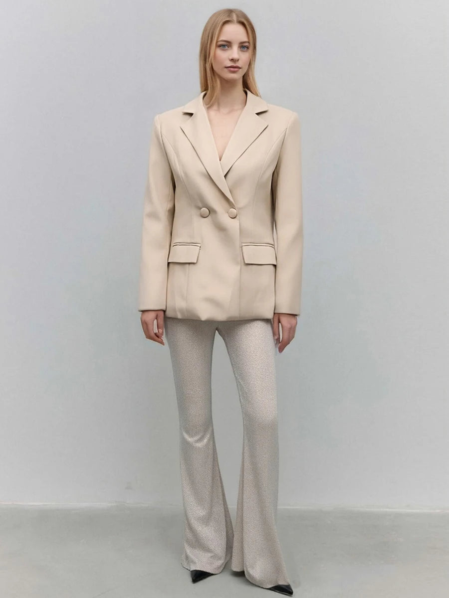 TWOTWINSTYLE Solid Spliced Double Breasted Basics Blazers for Women Lapel Long Sleeves Temperament Blazer Female Clothing New