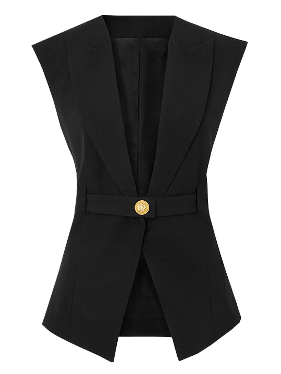TWOTWINSTYLE Solid Slimming Spliced Belt Blazer Vests for Women Lapel Sleeveless High Waist Temperament Vest Female Clothing New