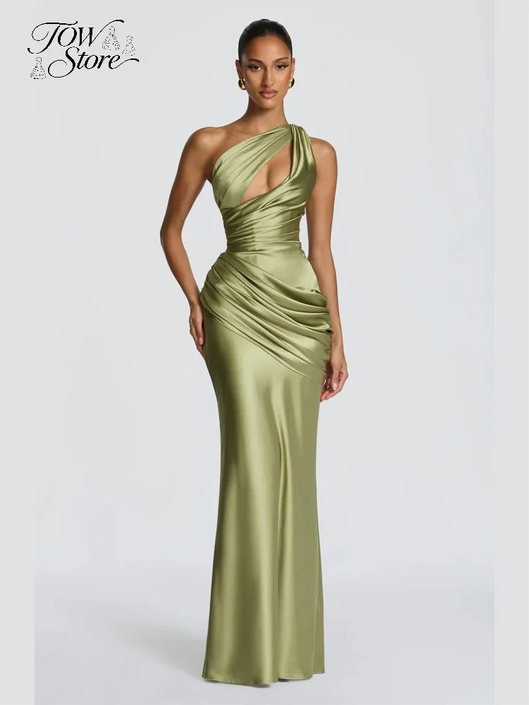 The Seraphine One-Shoulder Satin Maxi Dress from the Lavishly Me Edit at Lavishly Me
