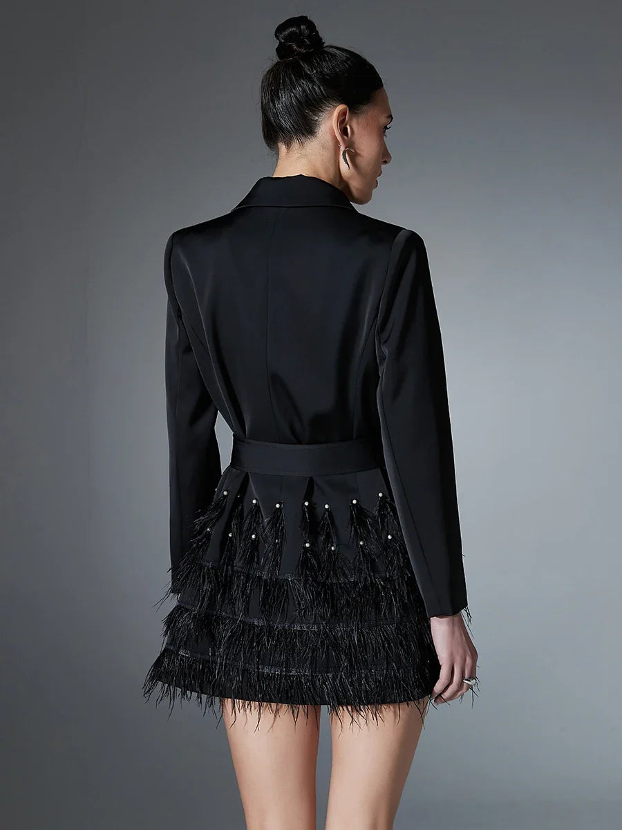 The Bianca Feather-Cuff Blazer Dress from the Boss Energy at Lavishly Me