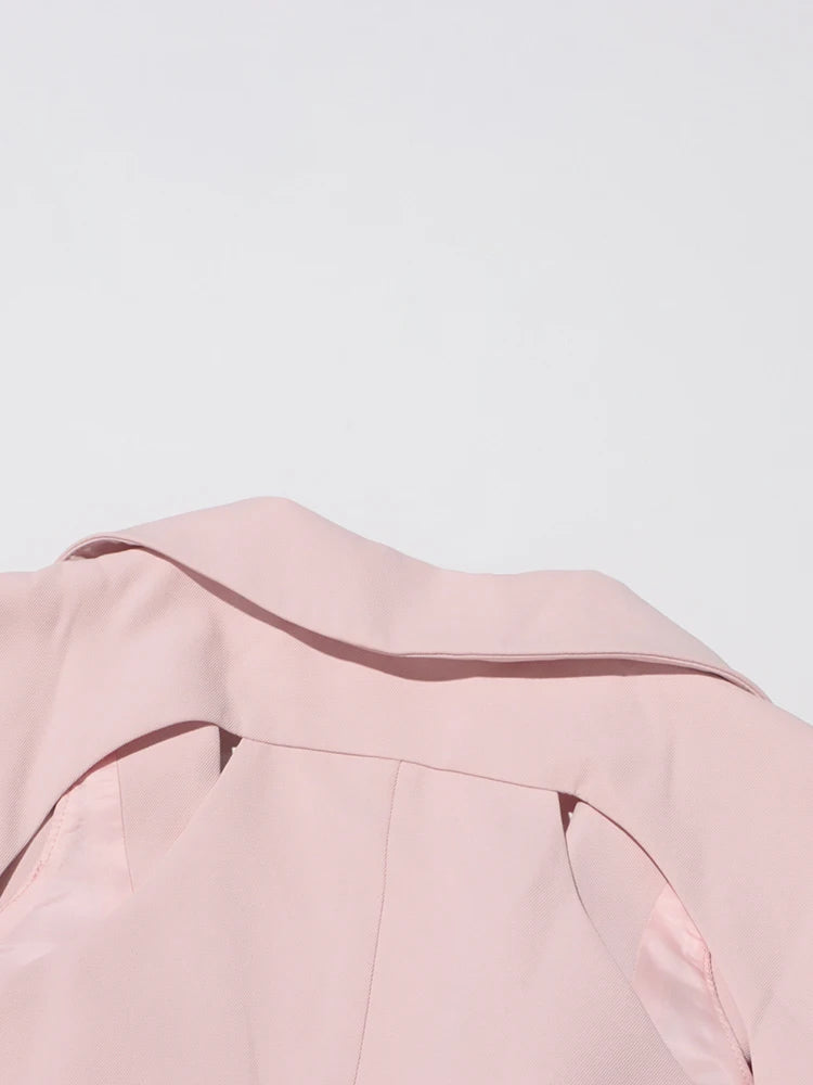 TWOTWINSTYLE Patchwork Button Slim Blazer For Women Notched Collar Long Sleeve Spliced Pockets Hollow Out Designer Coat Female