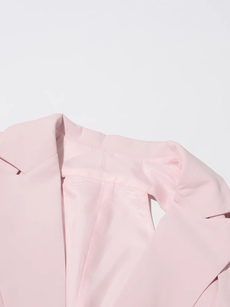TWOTWINSTYLE Patchwork Button Slim Blazer For Women Notched Collar Long Sleeve Spliced Pockets Hollow Out Designer Coat Female