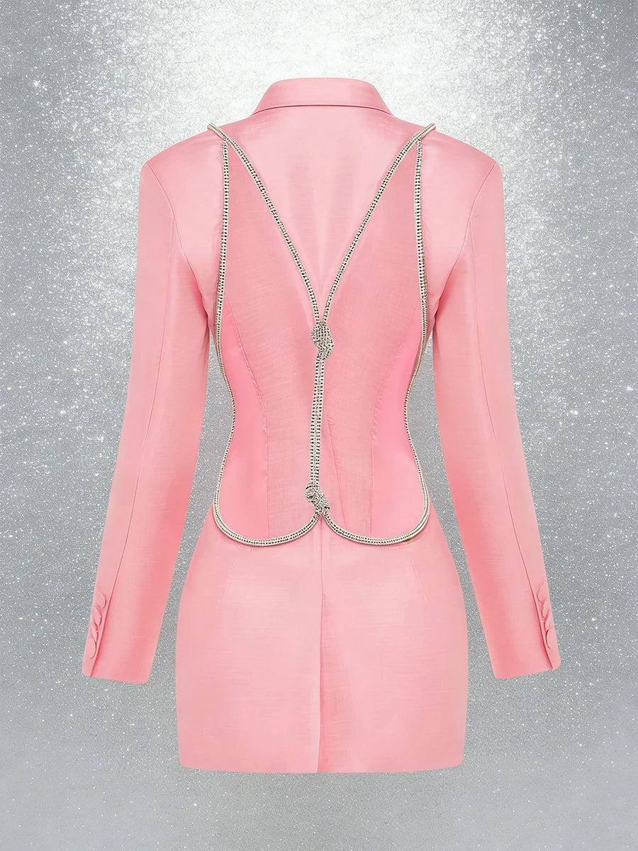 TWOTWINSTYLE Solid Slimming Spliced Bead Fashion Blazers for Women Lapel Long Sleeves Backless Sexy Blazer Female Autumn Clothes