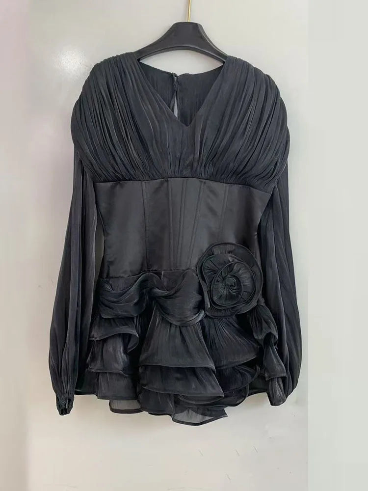 The Rosamund Ruffle Appliqué Mini Dress from the After Dark at Lavishly Me
