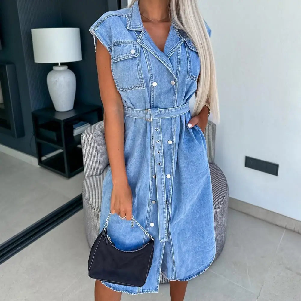 The Chelsea Tie-Waist Denim Dress
