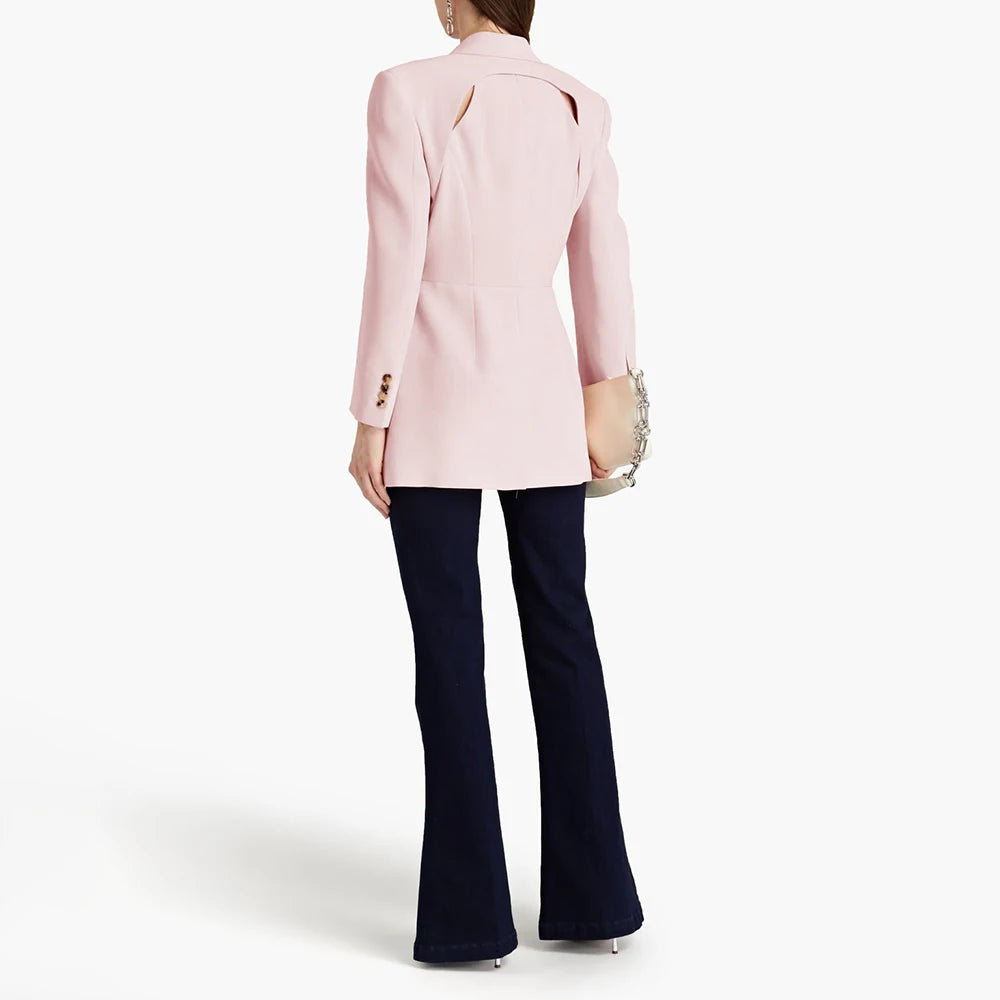 TWOTWINSTYLE Patchwork Button Slim Blazer For Women Notched Collar Long Sleeve Spliced Pockets Hollow Out Designer Coat Female