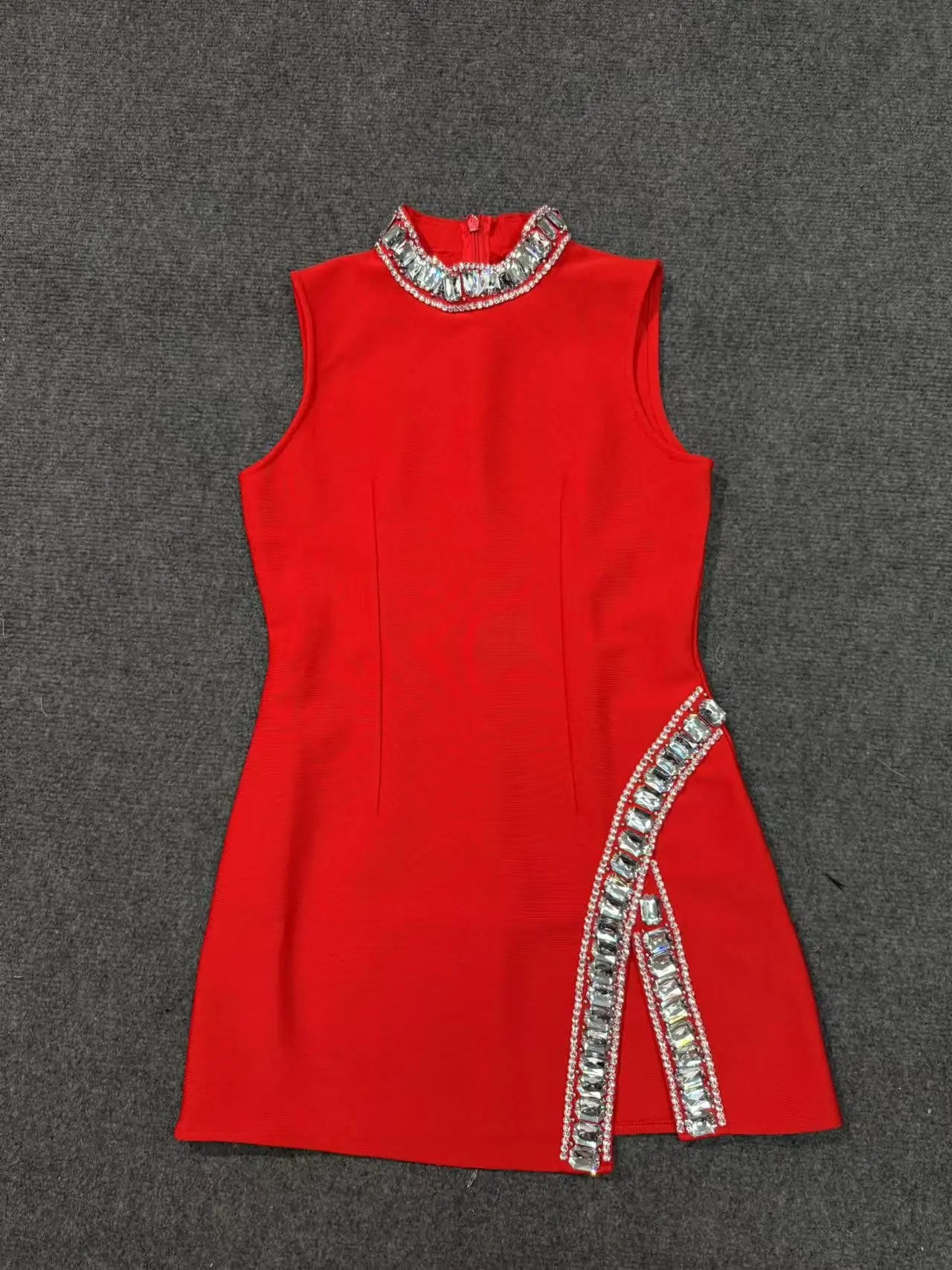 TWOTWINSTYLE Solid Slimming Temperament Dresses for Women Round Neck Sleeveless Patchwork Diamonds Dress Female Fashion Clothes