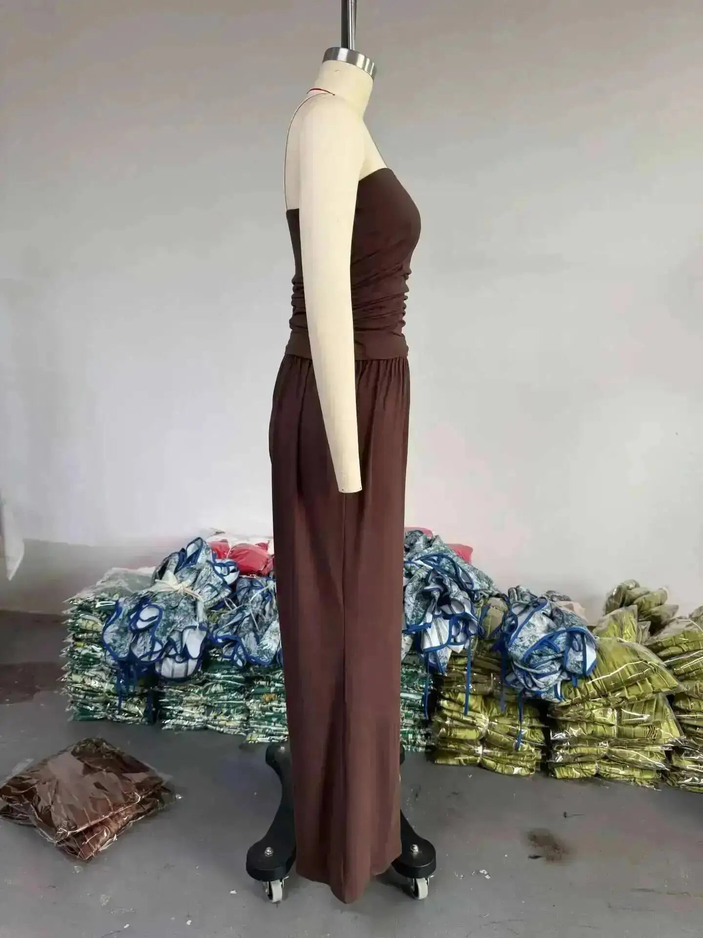 LGRQ Women's Clothing 2026 Summer New Casual Strapless Vest Long Cardigan Wide-Leg Pants Three-Piece Set