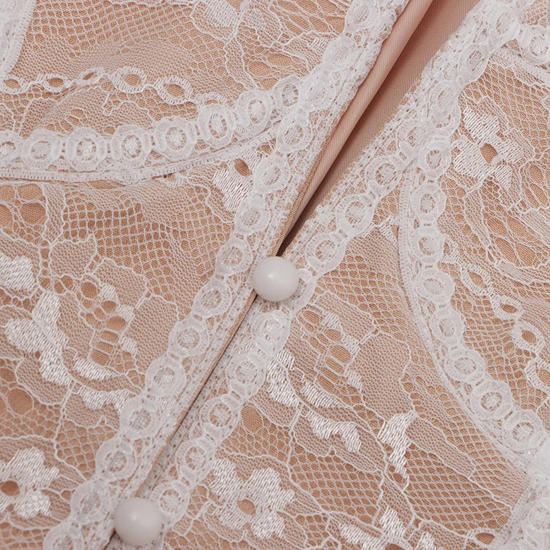 TWOTWINSTYLE Colorblock Temperament Spliced Lace Slimming Blazer for Women V Collar Long Sleeves Coat Female Fashion Clothing