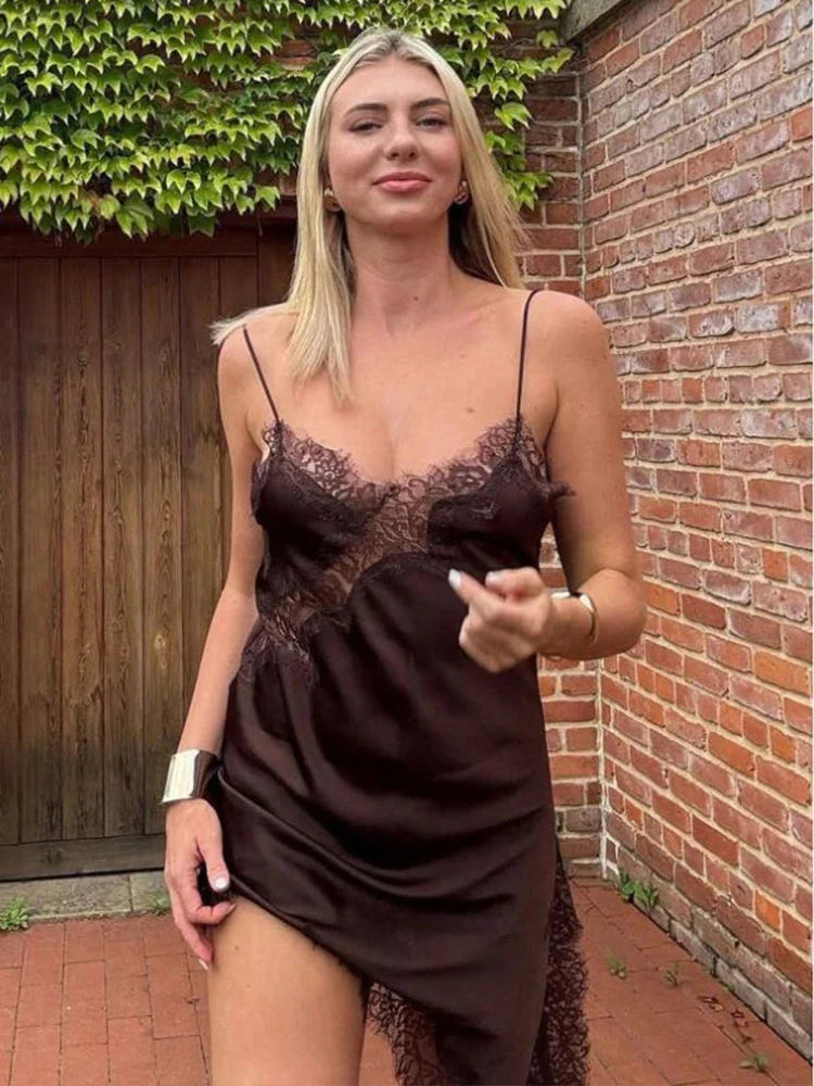 The Amélie Lace Satin Mini Dress from the After Dark at Lavishly Me