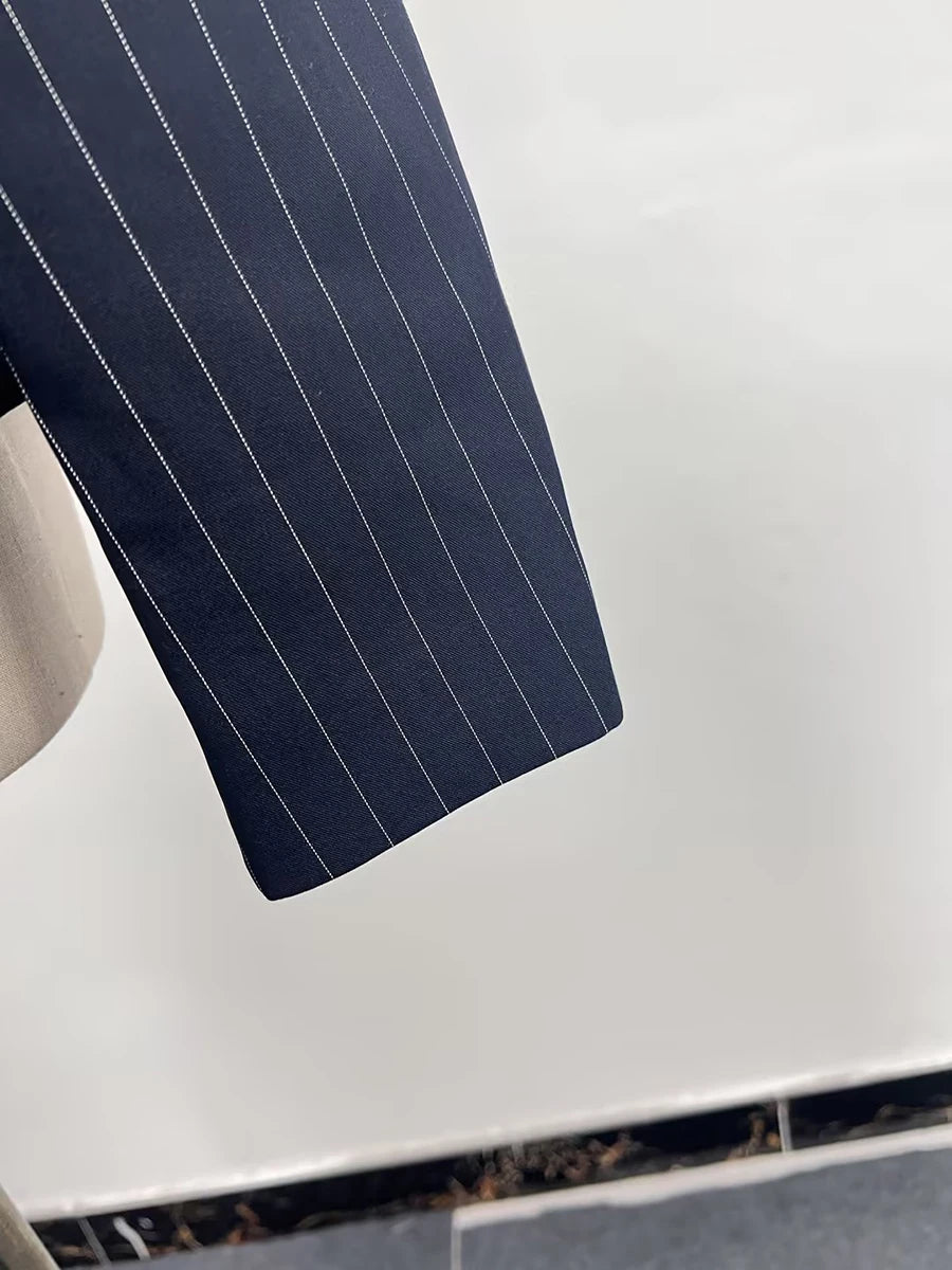TWOTWINSTYLE Slimming Temperament Blazers for Women Lapel Long Sleeve Patchwork Striped Tunic Fashion Coats Female Clothing New