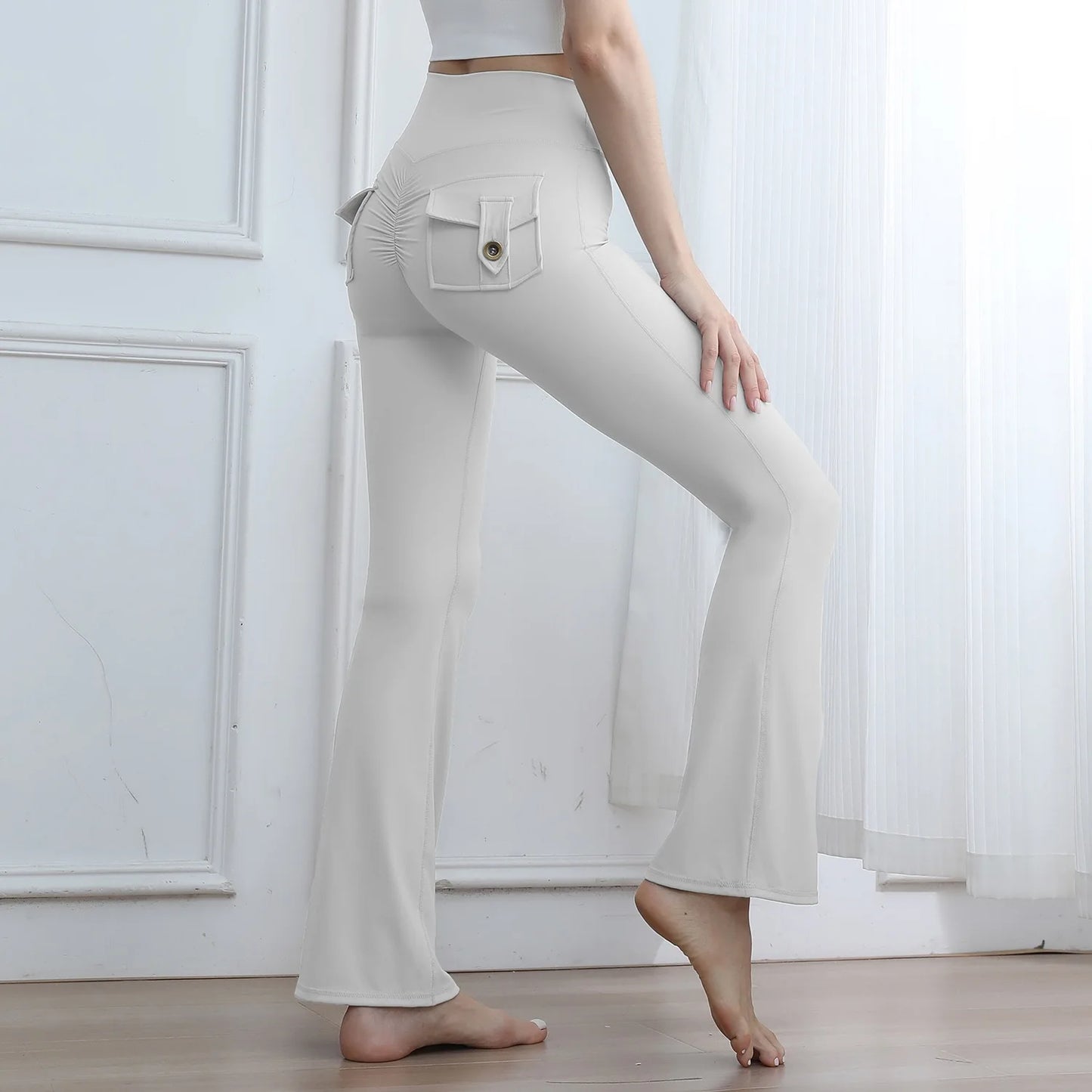 High Waisted Cargo Leggings for Women Booty Lifting Yoga Pants with Pockets Tummy Control Gym Running Tights Fall Winter Quick D
