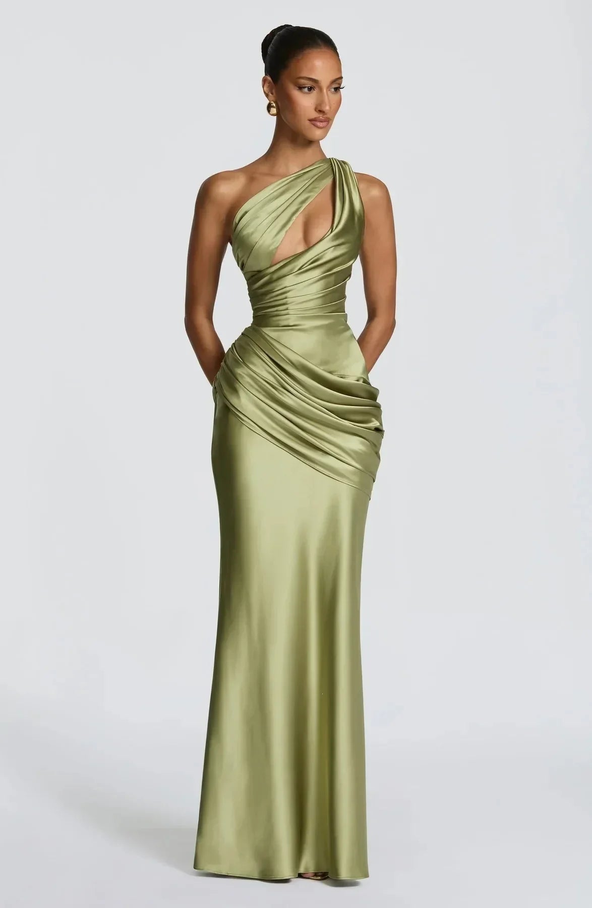 The Seraphine One-Shoulder Satin Maxi Dress from the Lavishly Me Edit at Lavishly Me