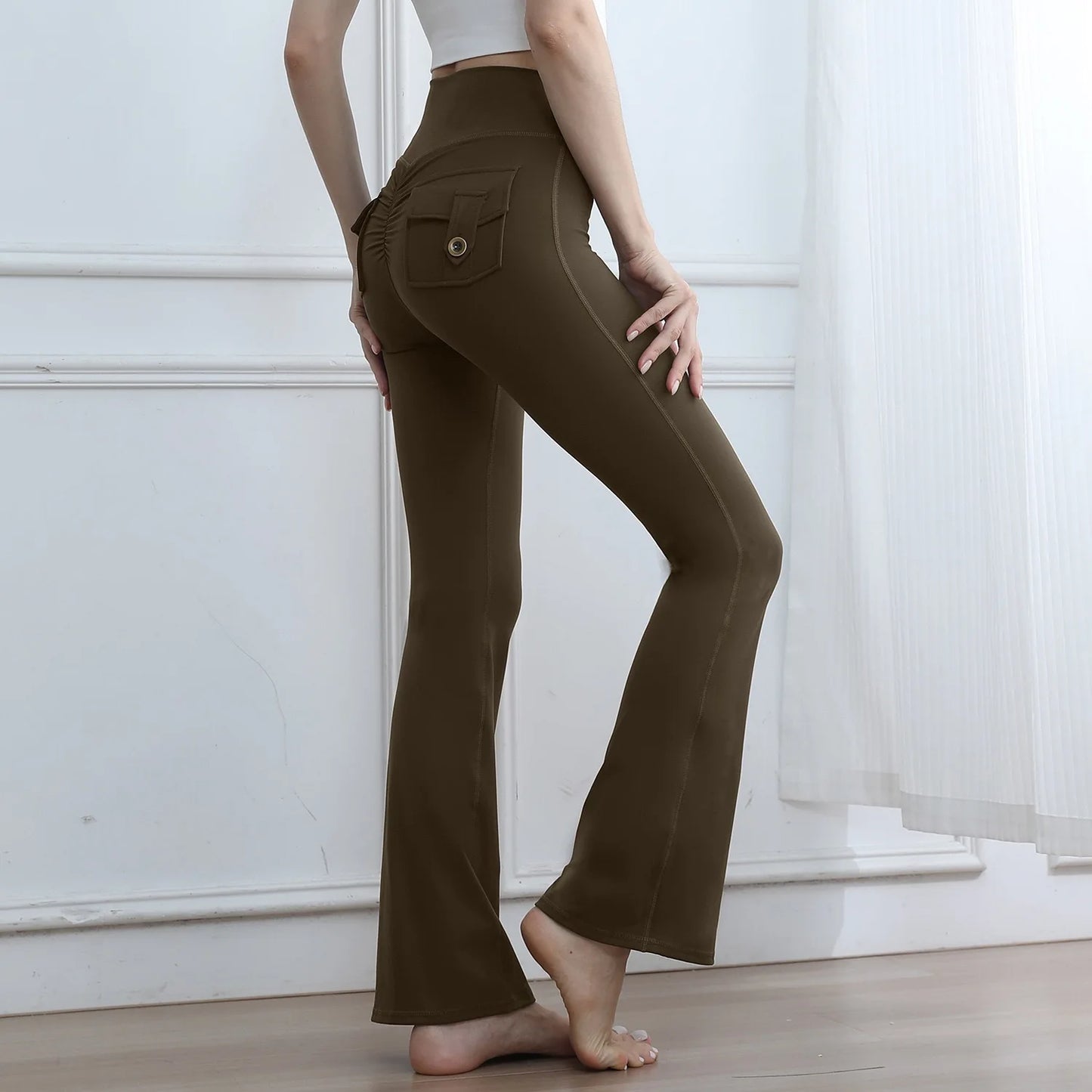 High Waisted Cargo Leggings for Women Booty Lifting Yoga Pants with Pockets Tummy Control Gym Running Tights Fall Winter Quick D