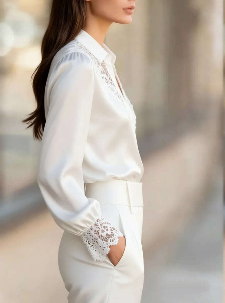 The Ivory Lace Satin Blouse from the Soft & Sophisticated at Lavishly Me