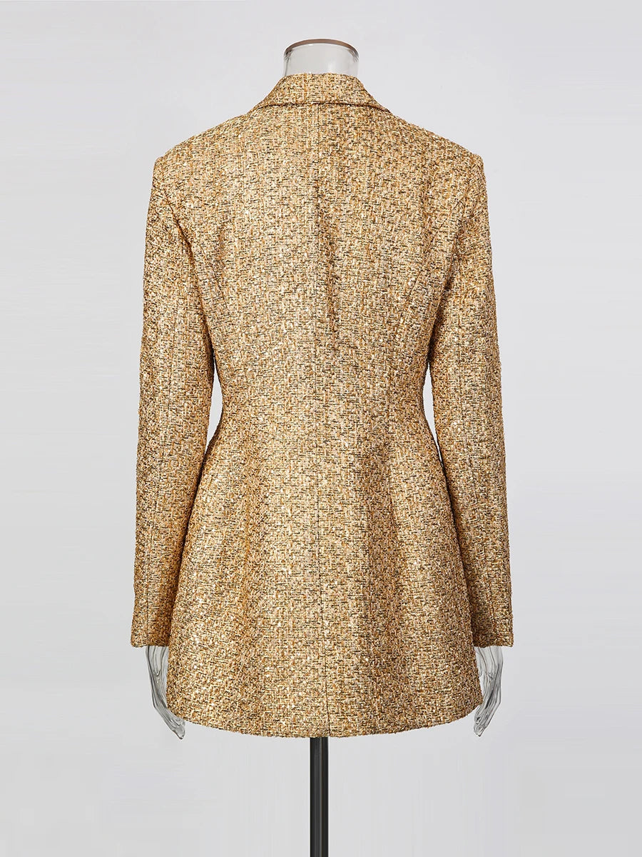 TWOTWINSTYLE Gold Slimming Spliced Double Breasted Fashion Blazers for Women Lapel Long Sleeves Tunic Temperament Blazer Female