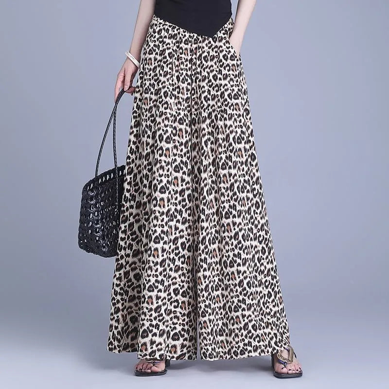 Trousers Chiffon Floral Skirts and Pants for Women in Summer New Thin High-waisted Ethnic Style Casual Wide-leg Pants