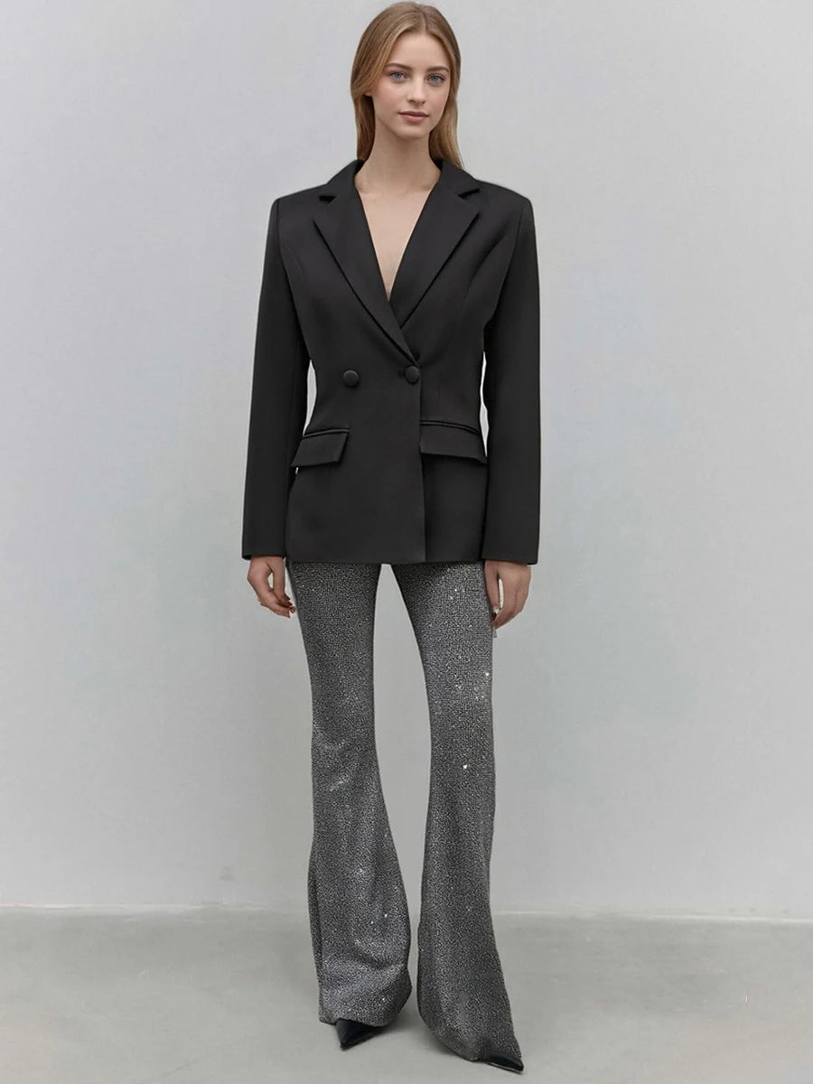 TWOTWINSTYLE Solid Spliced Double Breasted Basics Blazers for Women Lapel Long Sleeves Temperament Blazer Female Clothing New