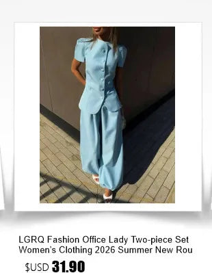 LGRQ Women's Clothing 2026 Summer New Casual Strapless Vest Long Cardigan Wide-Leg Pants Three-Piece Set