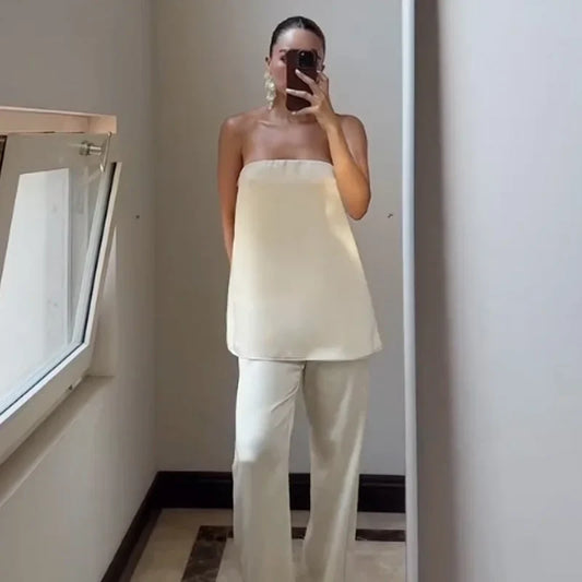 The Champagne Satin Pant Set