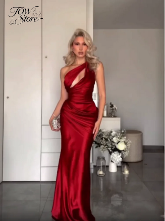 The Seraphine One-Shoulder Satin Maxi Dress from the Lavishly Me Edit at Lavishly Me