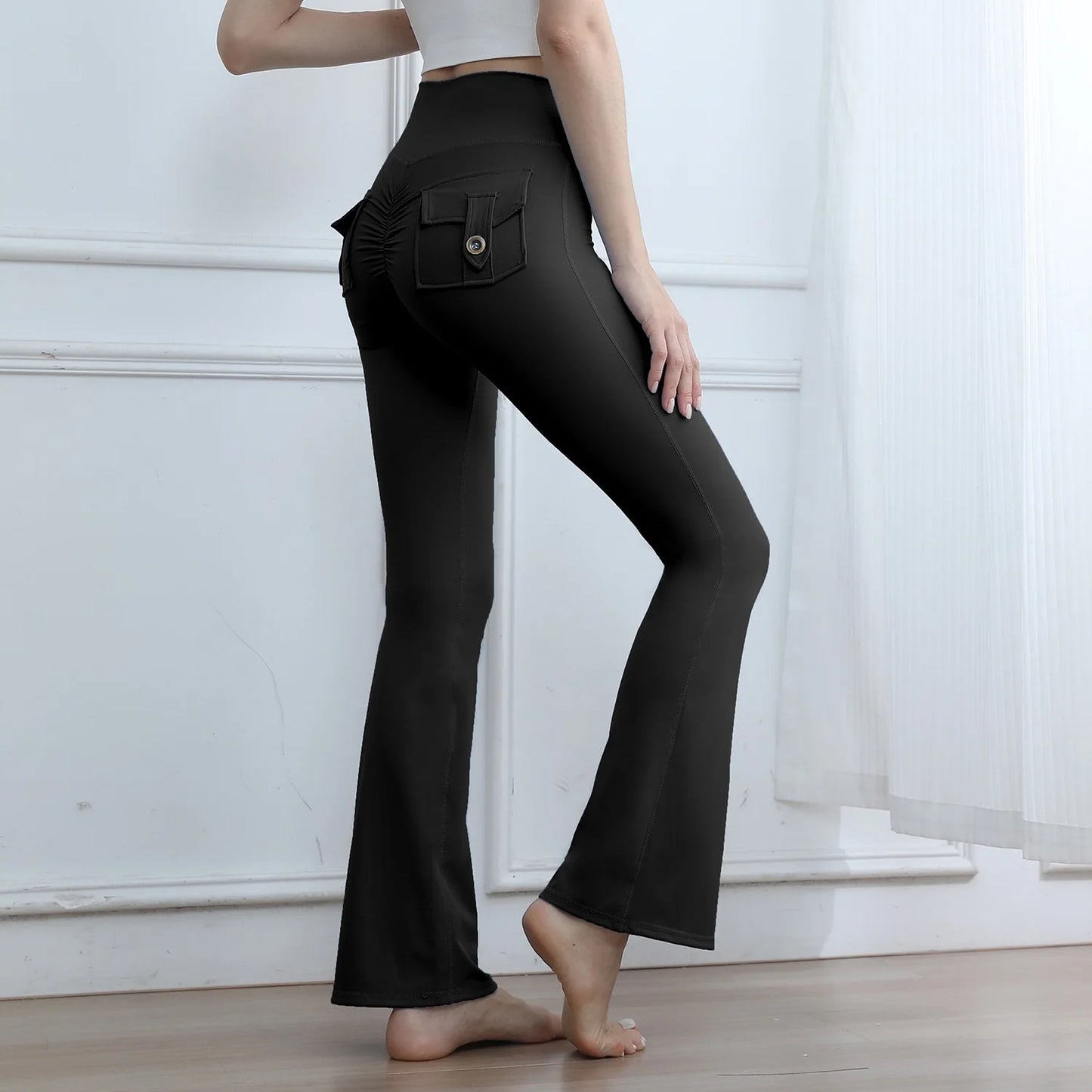 High Waisted Cargo Leggings for Women Booty Lifting Yoga Pants with Pockets Tummy Control Gym Running Tights Fall Winter Quick D