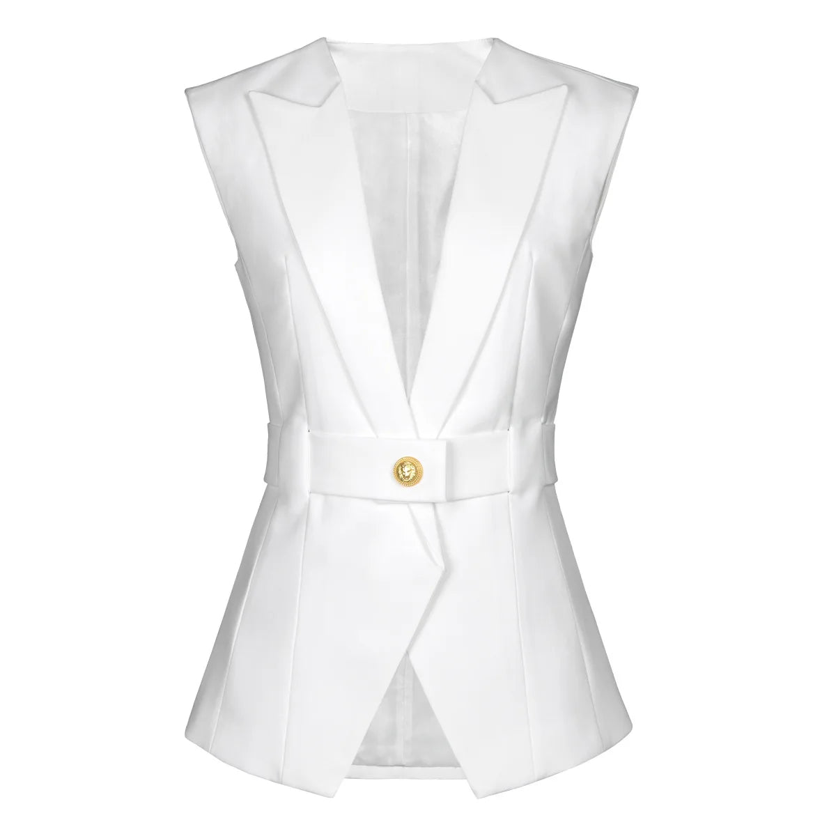 TWOTWINSTYLE Solid Slimming Spliced Belt Blazer Vests for Women Lapel Sleeveless High Waist Temperament Vest Female Clothing New