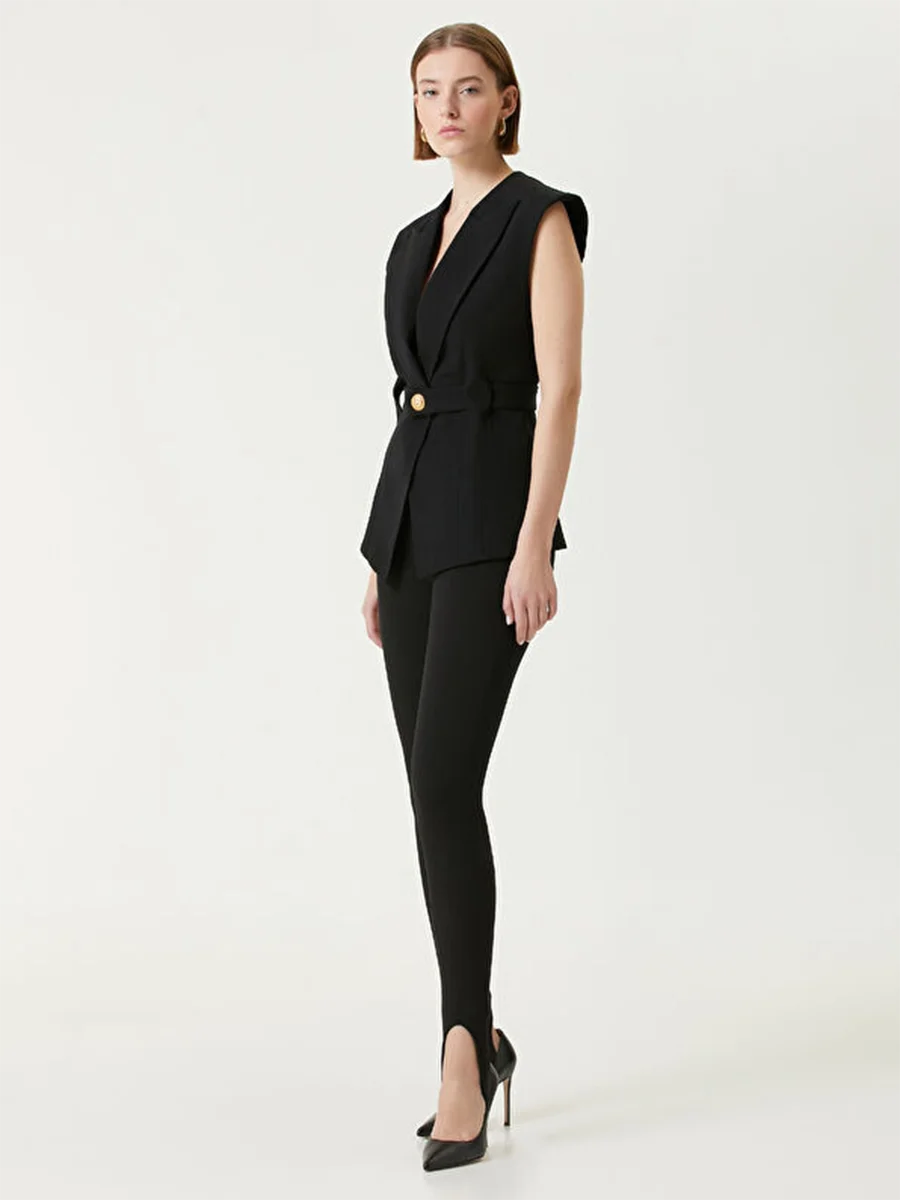 TWOTWINSTYLE Solid Slimming Spliced Belt Blazer Vests for Women Lapel Sleeveless High Waist Temperament Vest Female Clothing New