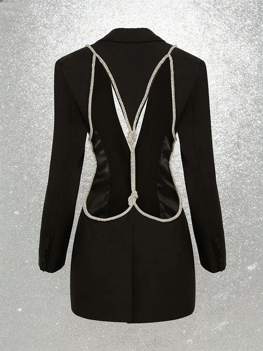 TWOTWINSTYLE Solid Slimming Spliced Bead Fashion Blazers for Women Lapel Long Sleeves Backless Sexy Blazer Female Autumn Clothes