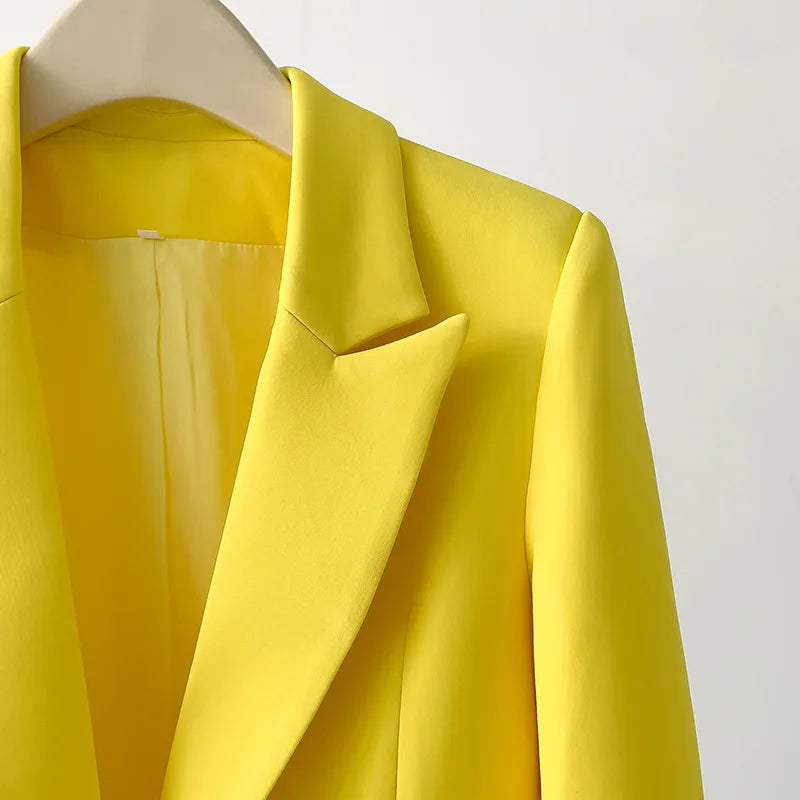 TWOTWINSTYLE Colorblock Slimming Spliced Feather Blazer for Women Lapel Long Sleeve Patchwork Button Temperament Coat Female New