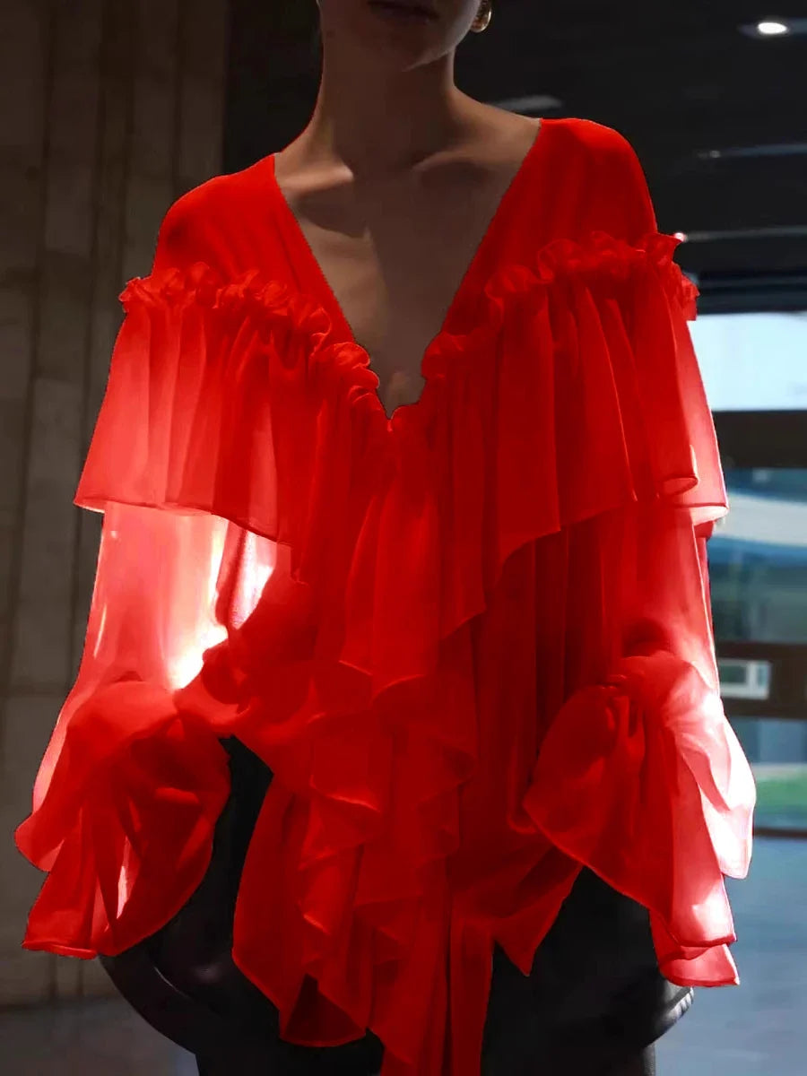 The Delphine Sheer Ruffle Blouse from the After Dark at Lavishly Me
