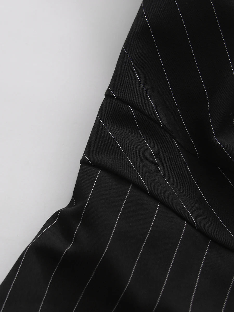 TWOTWINSTYLE Elegant Black Striped Pint Blazer Mini Dress for Women V Neck Long Sleeve Slimming Lace Up Design for Formal Events