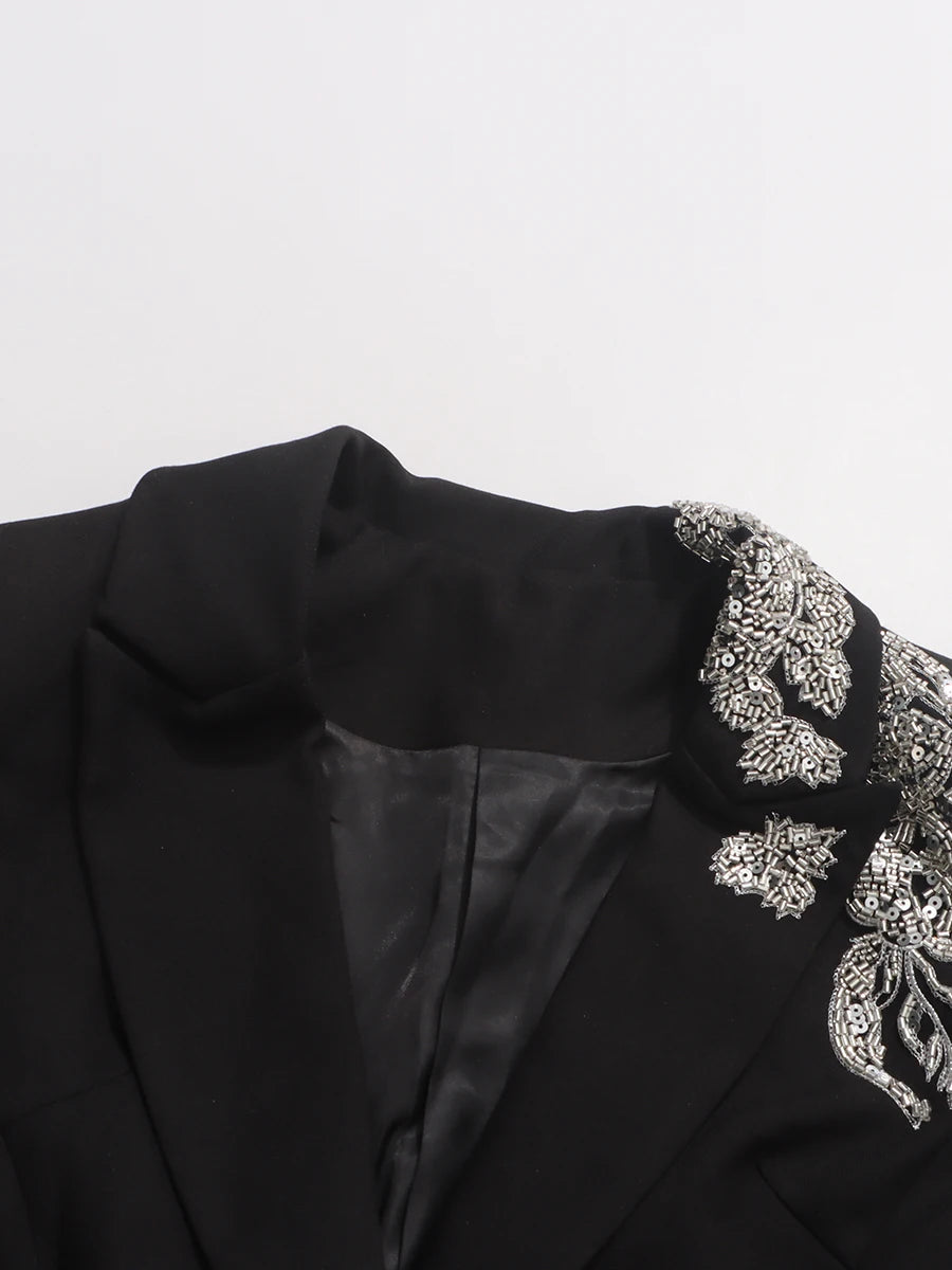 TWOTWINSTYLE Fashion Spliced Beading Temperament Blazers for Women Lapel Long Sleeves Tunic Elegant Blazer Female Clothing New