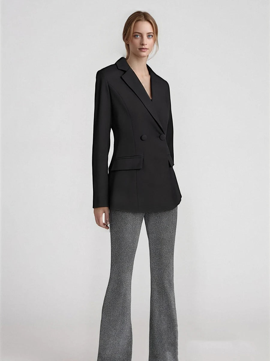 TWOTWINSTYLE Solid Spliced Double Breasted Basics Blazers for Women Lapel Long Sleeves Temperament Blazer Female Clothing New