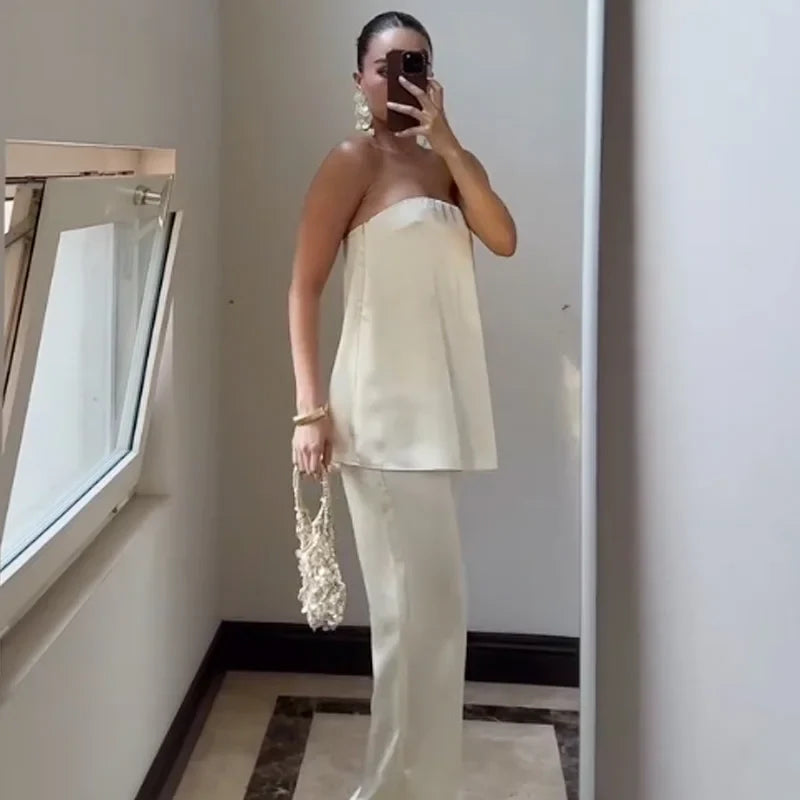 The Champagne Satin Pant Set