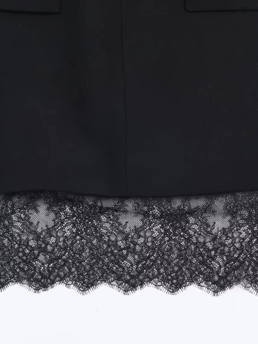 TWOTWINSTYLE Solid Loose Spliced Lace Elegant Blazers for Women Lapel Long Sleeves Temperament Blazer Female Autumn Clothing New