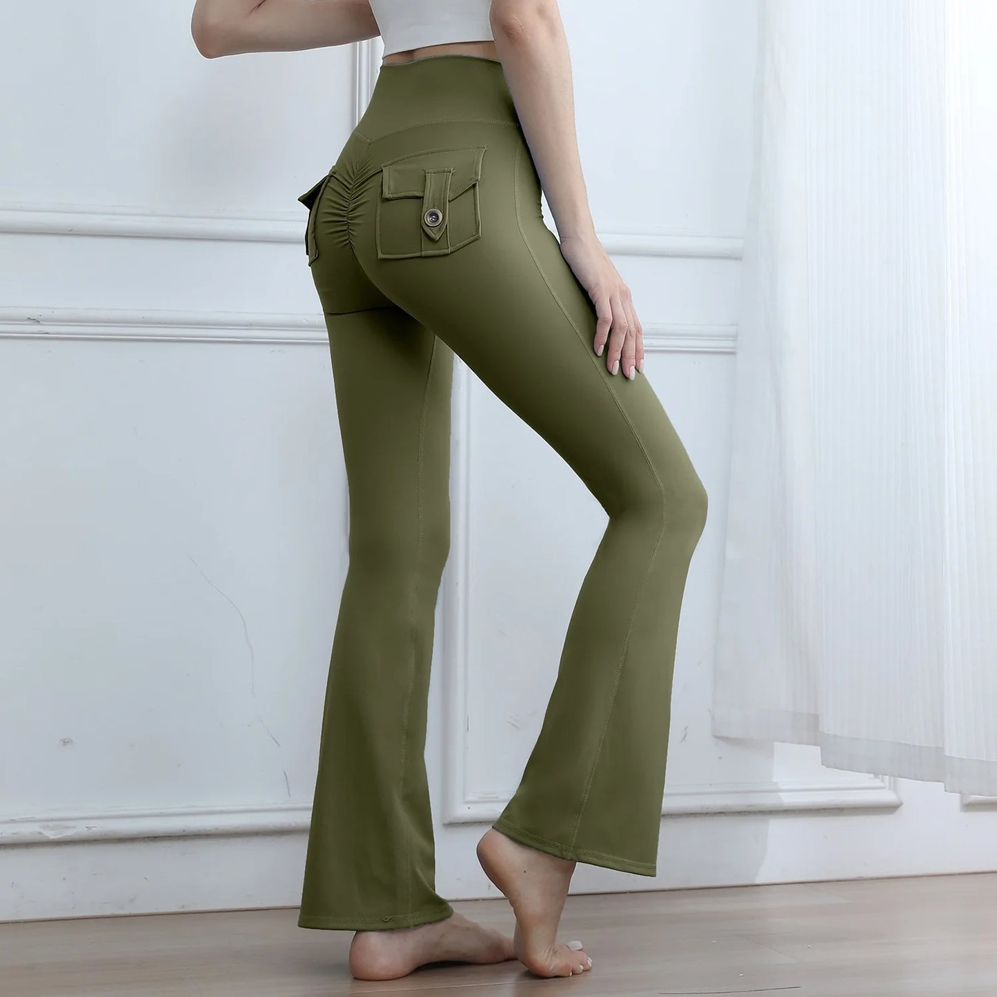 High Waisted Cargo Leggings for Women Booty Lifting Yoga Pants with Pockets Tummy Control Gym Running Tights Fall Winter Quick D