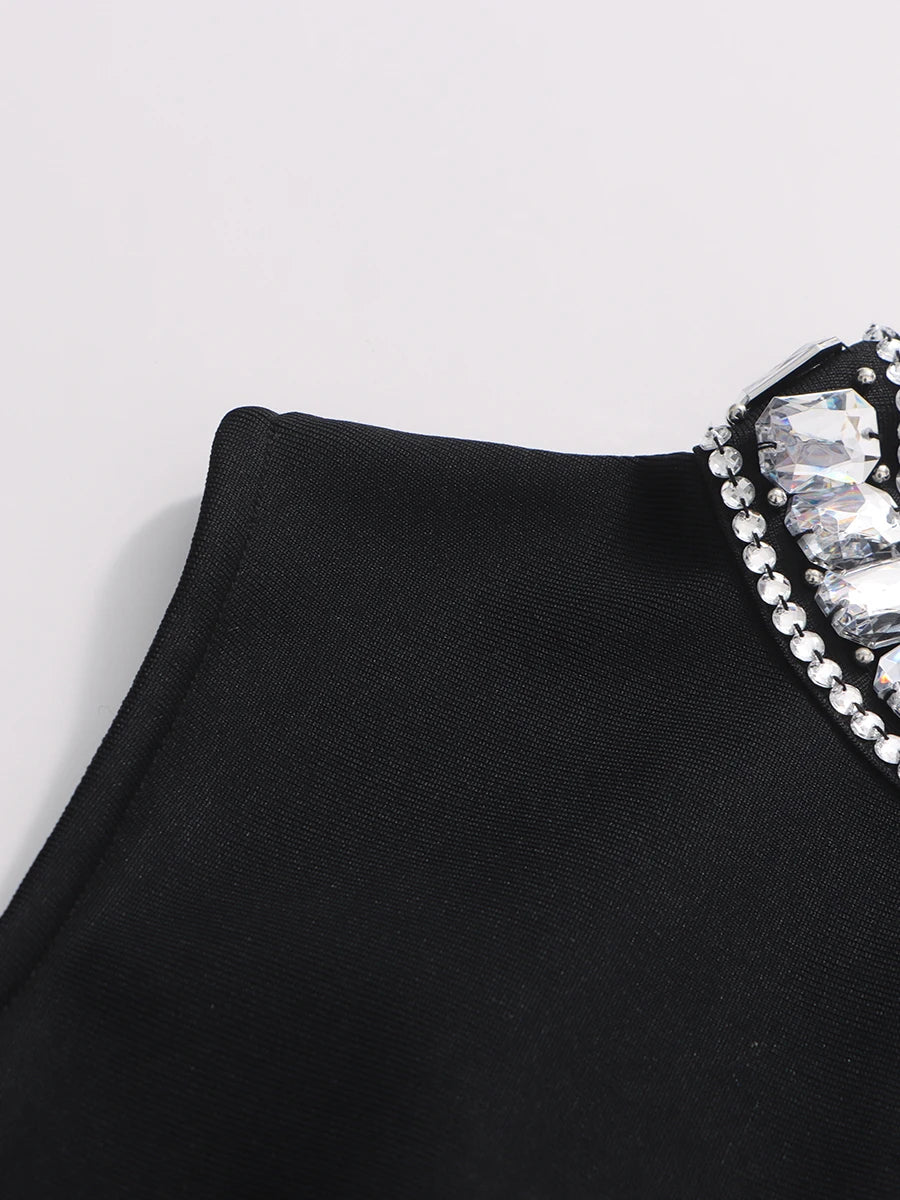 TWOTWINSTYLE Solid Slimming Temperament Dresses for Women Round Neck Sleeveless Patchwork Diamonds Dress Female Fashion Clothes