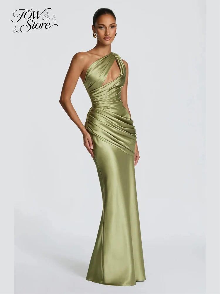The Seraphine One-Shoulder Satin Maxi Dress from the Lavishly Me Edit at Lavishly Me