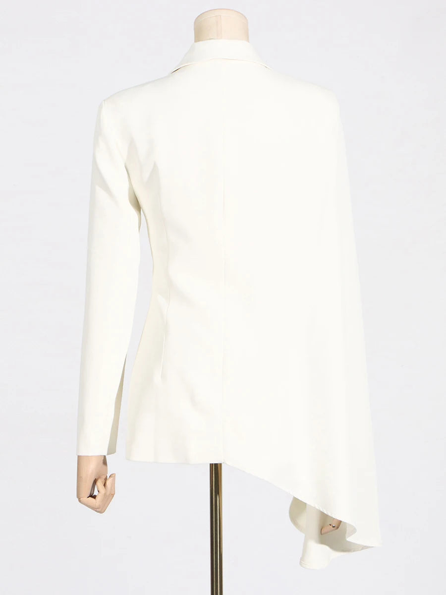 TWOTWINSTYLE White Two Piece Set for Women Lapel Long Sleeve Blazer with Cape High Waist Pleated Skirt Sets for Office Commuting