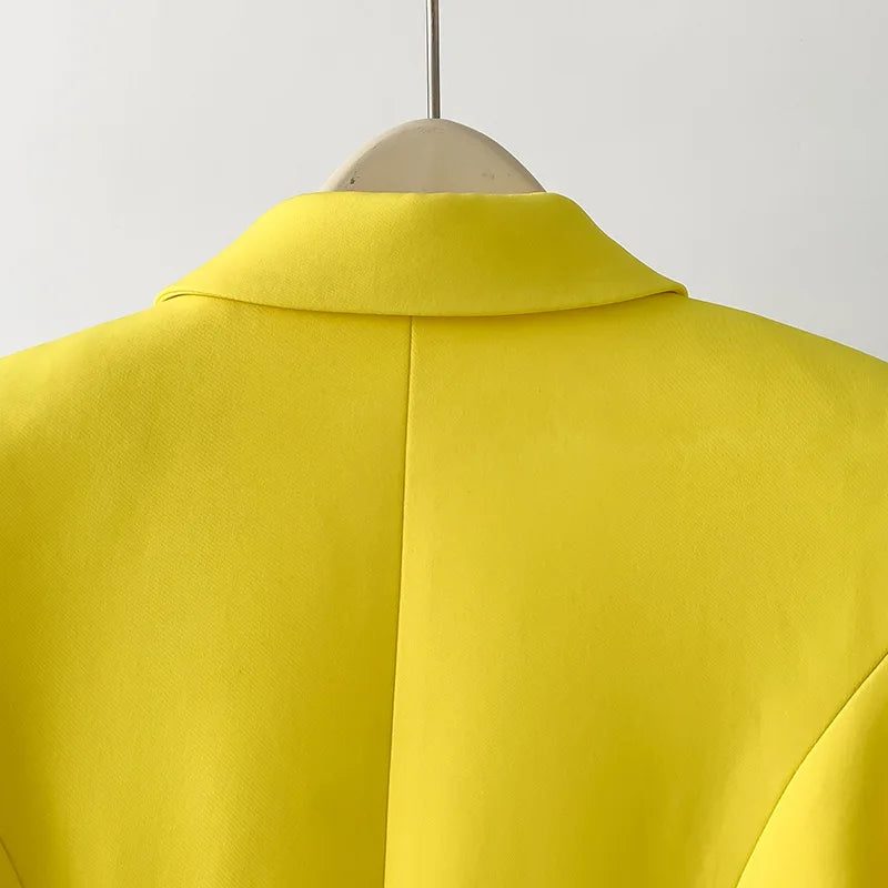 TWOTWINSTYLE Colorblock Slimming Spliced Feather Blazer for Women Lapel Long Sleeve Patchwork Button Temperament Coat Female New