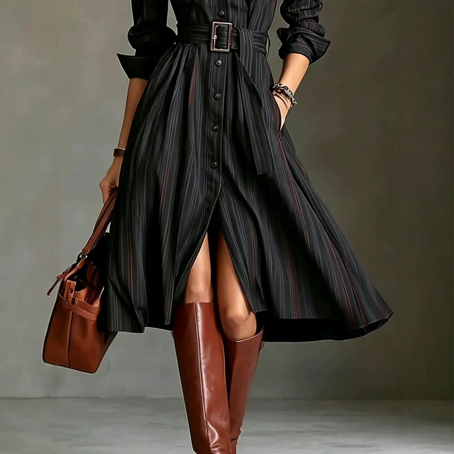 The Savoy Pinstripe Belted Shirt Dress from the Lavishly Me Edit at Lavishly Me