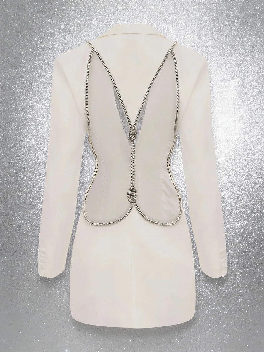 TWOTWINSTYLE Solid Slimming Spliced Bead Fashion Blazers for Women Lapel Long Sleeves Backless Sexy Blazer Female Autumn Clothes