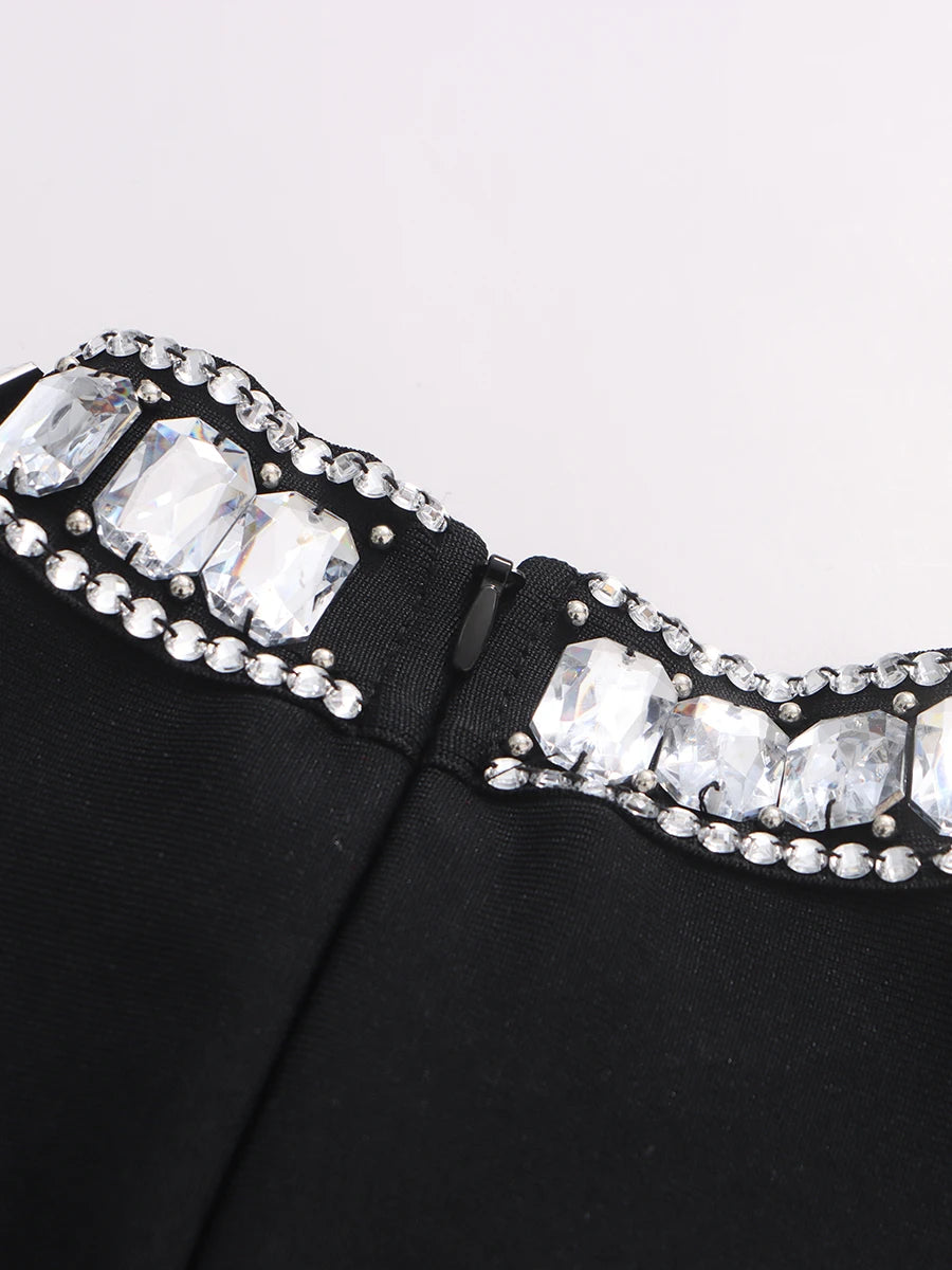 TWOTWINSTYLE Solid Slimming Temperament Dresses for Women Round Neck Sleeveless Patchwork Diamonds Dress Female Fashion Clothes
