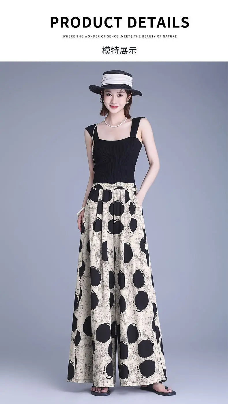 Trousers Chiffon Floral Skirts and Pants for Women in Summer New Thin High-waisted Ethnic Style Casual Wide-leg Pants